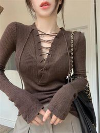 Women's Sweaters Alien Kitty High Street Tees Women Lace Up Girls Daily Full Sleeve Party Fashion 2023 OL T-Shirts Autumn Knitted Sexy
