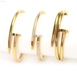 Waterproof Men Gold Nail Bracelet Bangle Stainless Steel Cuff