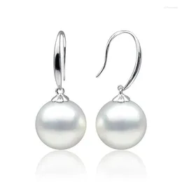 Dangle Earrings 10-11MM Natural White Genuine South Sea Pearl Drop 18K Gold #0207