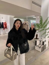 2023 herbst Winter Neue Koreanische Mode Pendeln Stehkragen Kurzen Schaffell Liebe Gefälschte Tasche Design Importiert Fuchs Pelz