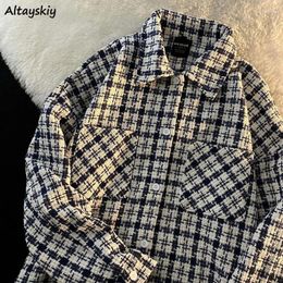 Women's Jackets Vintage Plaid Jacket Women Clothes Autumn Loose Temper Outwear Classic All-match Pockets High Street Casual Fashion Daily