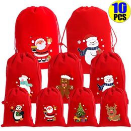 Christmas Decorations 10/5/1Pcs Gift Bags Cotton Drawstring Bag Party Small Pouch Biscuit Candy Package Decoration 2024