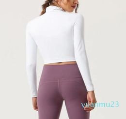 New Double-sided Solid Colour Sport Long Sleeve T-Shirt Align Running Women Yoga Jacket Casual Fitness Tight Zip Summer Thin Display Quick Dry Slimmer