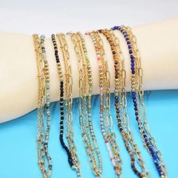 Link Bracelets Boho Natural Stone Ball Beads Layered Bracelet For Women Gold Plated Stainless Steel Chain Men Girls Jewellery Gifts