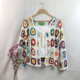 Women's Sweaters Spring Autumn Women Ethnic Style Handmade Crochet Cardigan Mujer Boho Colourful Hollow Out Knitted Sweater Coat Jacket 231021