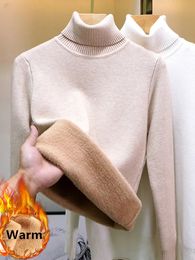 Women's Knits Tees Turtleneck Winter Sweater Women Elegant Thicken Velvet Lined Warm Sueter Knitted Pullover Slim Tops Jersey Knitwear Jumper 231023