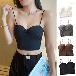 Women's Tanks Women's French No Trace Vest Sexy Crop Tops Women Spaghetti Strap Built In Bra Female Wireless Bralette Corset Top