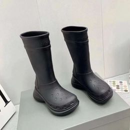 Ankle boots balenciashoes Rain Boots High Barrel Thick Sole Heights Knee Heights Long Rubber Boots Anti slip Waterproof QLJJL
