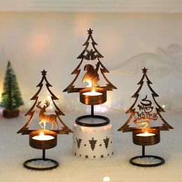 Candle Holders Christmas Iron Art Holder Santa Claus Elk Xmas Tree Candlestick Merry Decoration Table Ornaments Happy Year 231023