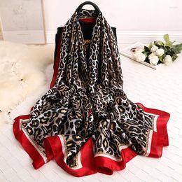 Scarves 2023 Summer Women Soft Leopard Print Silk Lady Shawl And Wrap Designer Pashmina Bandana Beach Stoles Hijab
