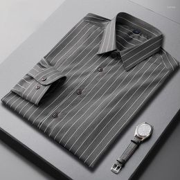 Men's Casual Shirts Men's Spring 2023 Summer Plus Size 4XL Fashion Striped Long Sleeve Shirt Silk Men Clothes A152