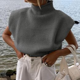 Women's Sweaters Women Autumn And Winter Solid Color Wool Sweater Sexy Temperament High Neck Sleeveless Pullover Top Modern Ocean