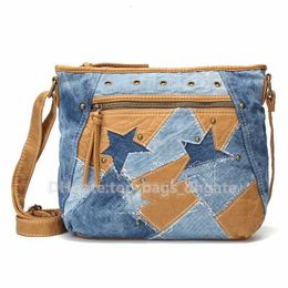 Crossbody Fashion Women Bags Luxury Handbag Designer Jeans Shoulder Star Patchwork Soft Washed Purse Leather