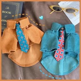 Dog Apparel Pet Clothing Hong Kong Style Shirts For Dogs Clothes Cat Small Necktie Shirt Cute Spring Autumn Boy Yorkshire Accessories