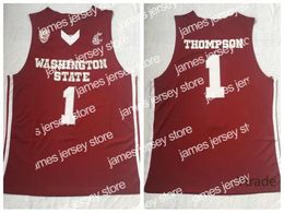 CUSTOM James Thompson Vintage NCAA Klay Washington State Cougars Jerseys Mens Red No.1 Thompson College Basketball Jerseys Shirts Stitched S
