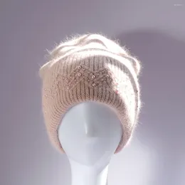 Berets Fluffy Warm Winter Women Pearl High Quality Knitted Hatski Mask Beanie Hats For Balaclava Girlfriend Hat