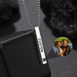 Pendant Necklaces Custom Po Projection Jewellery Stainless Steel Customised Projection Necklace Long Rectangle Adjustable Name Pendant Gifts 231023