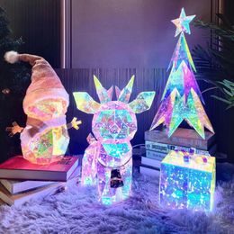 Colourful Christmas Tree Four-sided Diamond Luminous Decorative Ornaments Day Gift Holiday Decoration Interior Decoration Christmas Halloween Toys USB