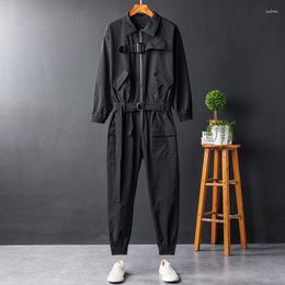 Men's Pants Men's Autumn Overalls Men Jumpsuit Lapel Long Sleeve Zipper Beam Feet Loose Streetwear Fashion Clothing Cargo Black