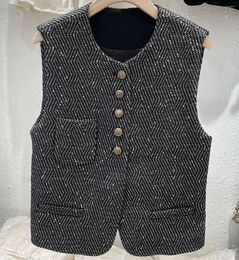 Women's Vests European Sequins Coarse Tweed Sleeveless Waistcoat For Women Autumn And Winter 2023 Style High-end Vest Jacket