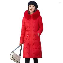 Women's Trench Coats Fashion Hooded Big Fur Collar Mid Long Women Parkas Slim Winter Jackets Sleeve Solid Warm Down Cotton Padded 2023