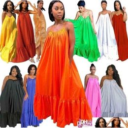 Plus Size Dresses S- 5Xl Casual Clothing Maxi For Women Designer Sexy Sling Sleeveless Long Sundress Wedding Dress 16 Colours Drop De Dhrc3
