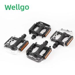 Bike Pedals WELLGO Ultralight Bearing Pedals mountain bike pedals road bike pedals MTB Non-slip aluminum alloy pedals Bicycle Accessories 231023