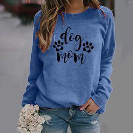 Women's Hoodies Dog Mom Print Women Long Sleeve Printing Pullover Casual Shirt Tops O-Neck Korean Autumn Sweatshirt Vintage Sweater