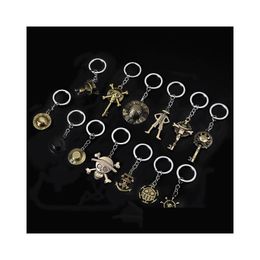 Keychains Lanyards Cartoon Pirate Wang Luffy Key Chain St Hat Skeleton Logo Animation Peripheral Metal Keyring Pendant Drop Delivery Dhqhz