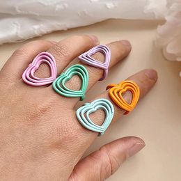 Cluster Rings Female's On Fingers Multi-layer Heart Hollow Statement Ring 10 Color Boho Metal Adjustable Size Party Jewelry Anillos