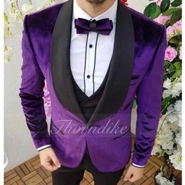 Men's Suits Thorndike Purple Velvet Prom For Mens Slim Fit With Black Shawl Lapel Wedding Groom Tuxedo Terno