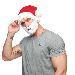 New Santa Claus Hat Autumn and Winter Men's Handmade Knitted Hat Removable Beard Warm Woolen Hat