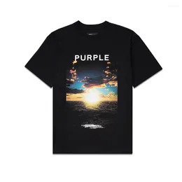 Men's T Shirts Purple Brand High Street Mens Retro Short Sleeve Design Sensible Letter Printing Loose T-shirt