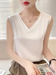 Camisoles Tanks HONGHANYUAN S to 4XL Strap Top Women Halter V Neck Basic White Cami Sleeveless Pure Silk Solid Tank Tops Women'S Summer Camisole 231023