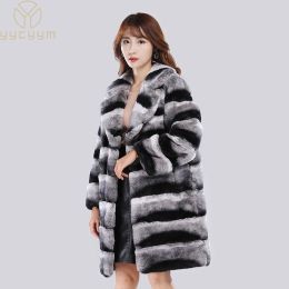 2023 Fashion Women Natural Rex Rabbit Fur Coat With Fur Collar Warm Winter Jacket Women Warm Chinchilla Fur Jacket Real Fur