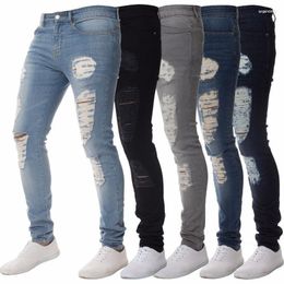 Men's Jeans Men's European And American Denim Men's Trousers Ripped Hole Trend Black Slim High-waist Fashion Blue JeansMen's