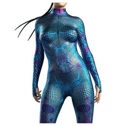 코스프레 성인 어린이 할로윈 Zentai Bodysuit Cosplay 의상 파티 여자 여자 여자 3D 인쇄 캣 슈트 물고기 스케일 Jumpsuit 231023