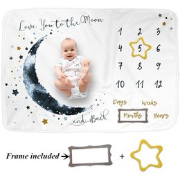 Soft Newborn Baby Monthly Growth Milestone Blanket Photography Props Background Flannel Blankets Moon Flower Animals Printed Backdrops 20 Styles