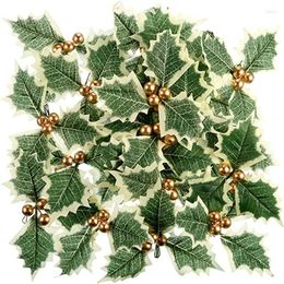 Decorative Flowers Artificial Holly Berries With Leaves For Christmas Wreath Wedding Flower Arrangement Gift Scrapbooking Decor Fake