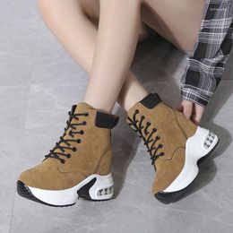 Women's Suede Ankle Boots - Solid Color, Wide, Chunky Platform, Autumn Snow wedges shoes