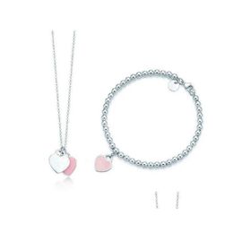 Anhänger Halsketten Original Tiffny Valentines Geschenk Neue 925 Sterling Silber Mode Klassische DIY Liebe Halskette Armband Set Mticolor Option Dhhcl