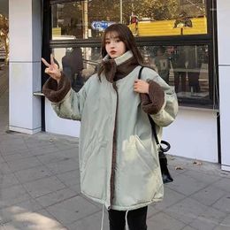 Women's Down 2023 Korean Version Of Loose Student Thickened Tooling Both Sides Wear Lamb Wool Coat Winter Padded Jacket Female