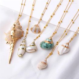 Pendant Necklaces Natural Colourful Conch Shell For Women Girl Bohemian 2023 Golden Chains Necklace Jewellery Simple Seashell