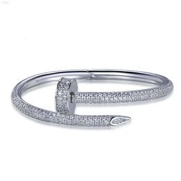 Nail Bracelet Screw Cuff Bangle Stylish Femme with Multi Crystal 925 Sterling Silver