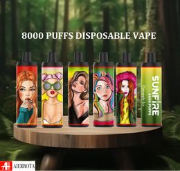 China Top 1 Sunfire 8000 Puffs Disposable Vape E Cigarette 9K 8K 7K Disposable E Cigarette Vapour Rechargeable LED Adjustable Airflow Device 0% 2% 3% 5% Factory Price