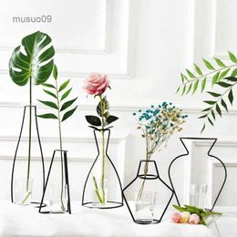 Vases 1Pcs Retro Iron Line Flowers Vases Nordic Style Metal Plants Stand Holder For Home Garden Decor Flower Pots Birthday Party GiftsL23/10/23