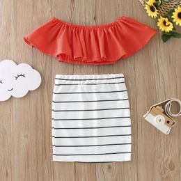 Girl Dresses Toddler Girls Suit Summer One Line Shoulder Solid Colour Fashion Top Striped Teens Winter Clothes For Sweatpants And Shirt