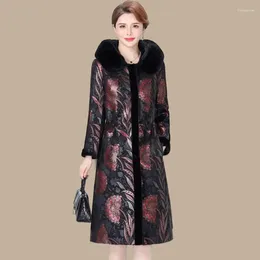 Women's Fur 7XLHigh Quality Coat Women Two Sides Wear 2024 Mother's Thick Warm Long Jacket With Hood Liner Plush Collar