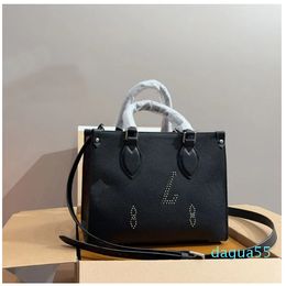 Tote Shopping Women Handbags Purse Genuine Leather Internal Zipper Pocket Silver Hardware Small Stud Crossbody Newest Handbag