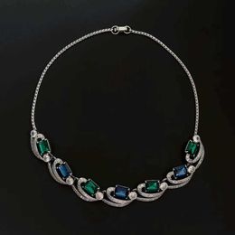 Dark Night Elf Antique Reflow Mediaeval Wave Pattern Blue Green Zircon Twisted Necklace Collar Chain